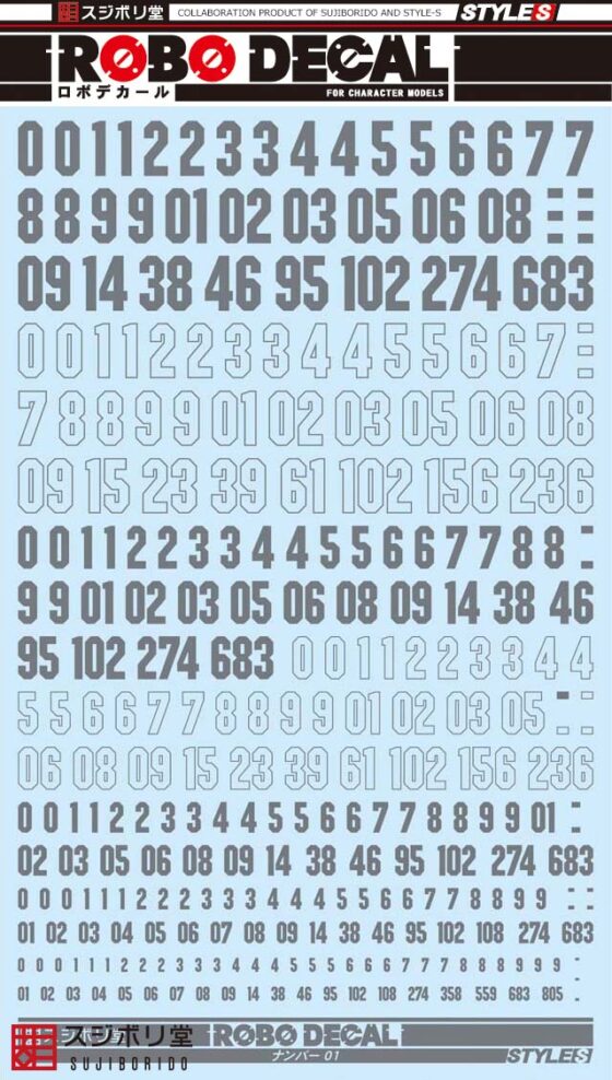 Sujiborido ROBO Water Sticker Number 01 ST02-N01-GR Gray