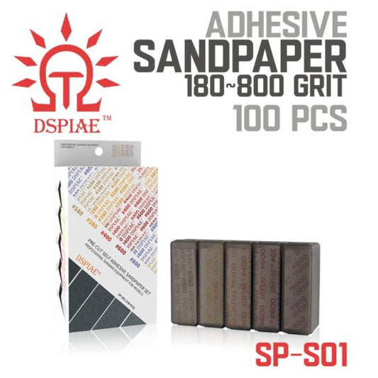 DSPIAE SP-S01 Coarse Grit Adhesive Sandpaper Set 180~800 Grit 100 Pieces