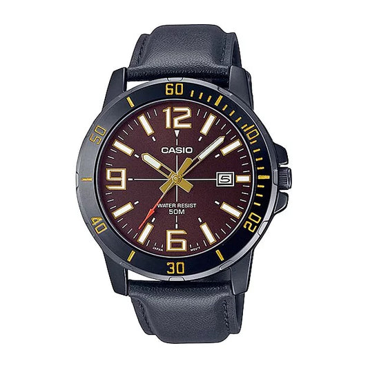Casio MTP-VD01BL-5B 43mm Brown Analog Leather Watch