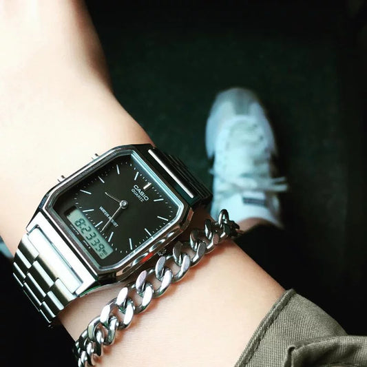 Casio AQ-230A-1D Casio Silver & Black Dual Time Watch