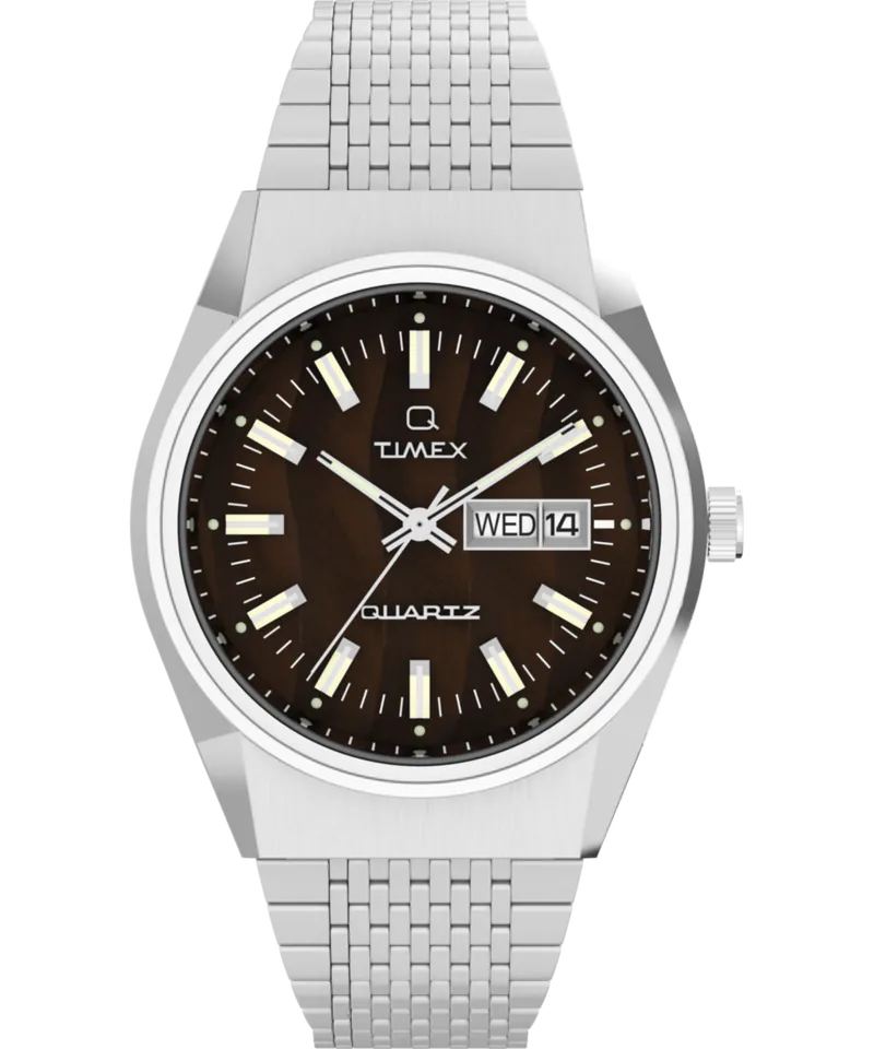 Q Timex Falcon Eye Watch Stainless Steel Brown Dial TW2W62400