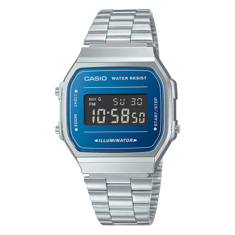 Casio A168WEM-2B Silver Mirror Digital Vintage Watch