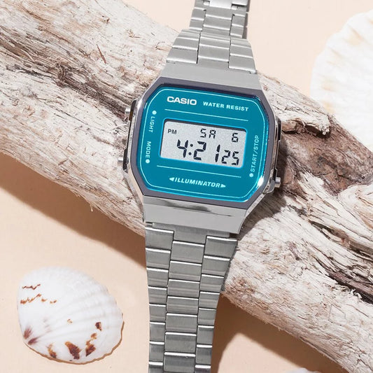 Casio A168WEM-2D Silver Mirror Digital Vintage Watch