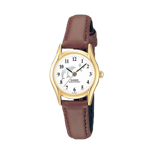 Casio LTP-1094Q-7B9 23mm Dolphin Ladies Leather Strap Vintage Watch