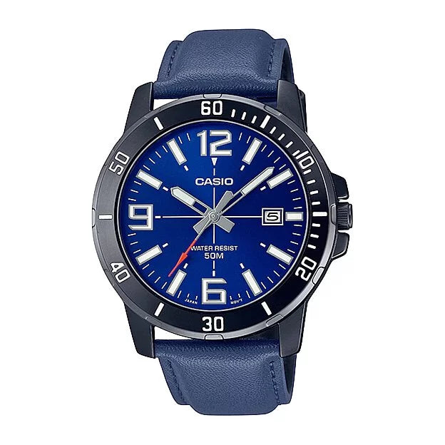Casio MTP-VD01BL-2B 43mm Blue Analog Leather Watch