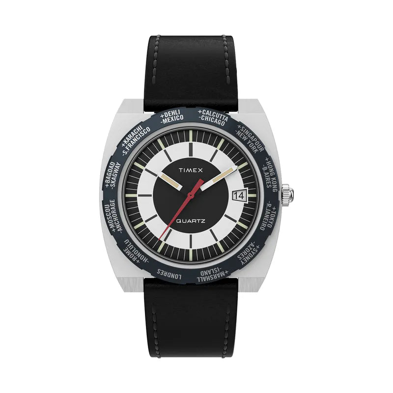 Q Timex 1972 World Time Reissue 39mm Leather Strap Watch TW2V69500