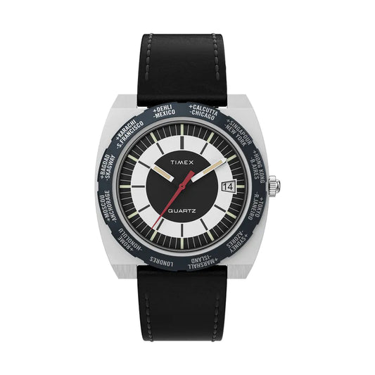 Q Timex 1972 World Time Reissue 39mm Leather Strap Watch TW2V69500