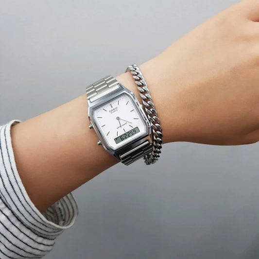 Casio AQ-230A-7D Casio Silver & White Dual Time Watch