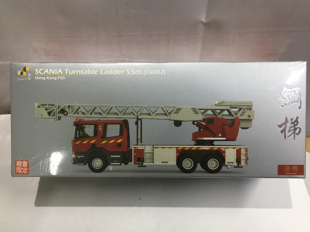 TOYEAST TINY CITY DIE-CAST MODEL CAR SCANIA TURNTABLE LADDER 55m F6002 HONG KONG FSD Steel Ladder Harbor ATC65020