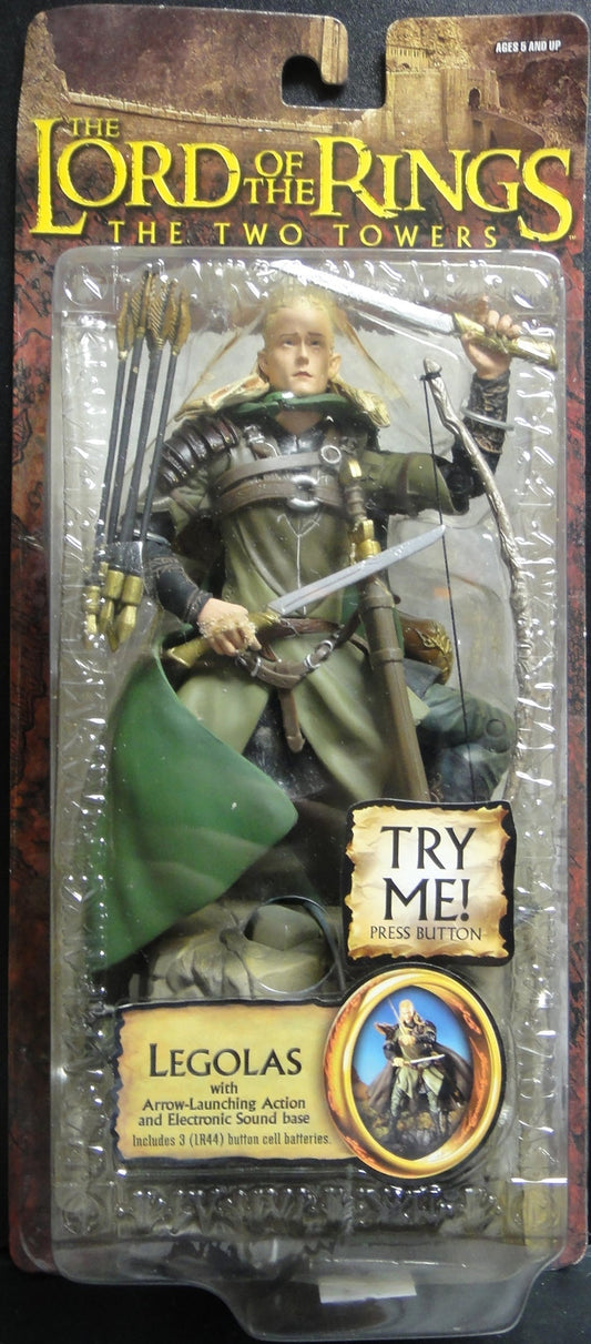 TOY BIZ THE LORD OF THE RINGS THE TWO TOWERS LEGOLAS WITH ARROW-LAUNCHING ACTION AND ELECTRONIC SOUND BASE ORLANDO BLOOM  1125318855