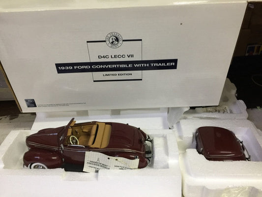 FRANKLIN MINT 1/24 1939 FORD CONVERTIBLE WITH TRAILER BROWN