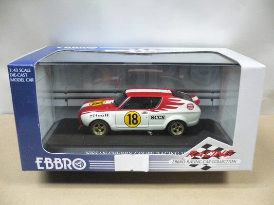 EBBRO 1/43 NISSAN CHERRY COUPE TS RACING 1973 WHITE RED #18