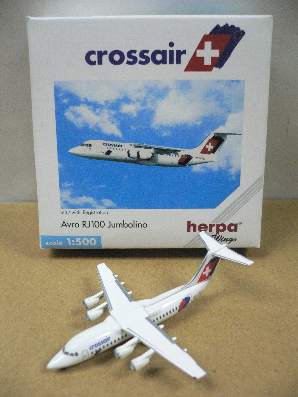 HERPA WINGS 1/500 CROSSAIR AVRO RJ100 JUMBOLINO HB-IYX
