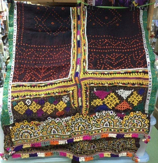 Indian ethnic woolen shawl scarf VINTAGE KUTCH *DHABLI* BANJARA RABARI EMBROIDERY TRIBAL KUCHI WOOLEN STOLE SHAWL 1140519429 EB3524-868N