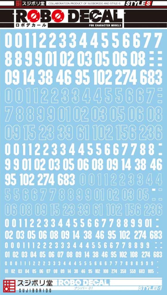 Sujiborido ROBO Water Sticker Number 01 ST02-N01-WH White
