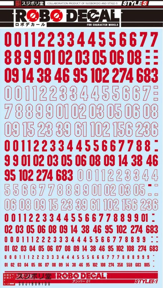 Sujiborido ROBO Water Sticker Number 01 ST02-N01-RE Red