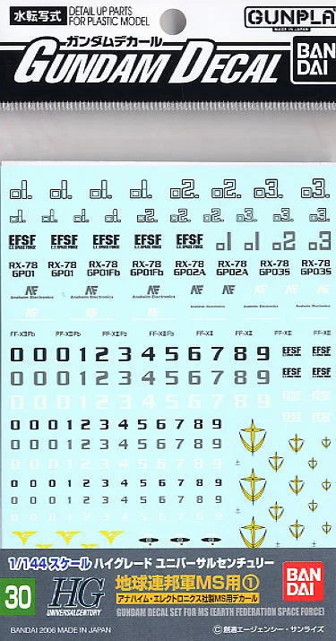 Bandai Gundam Multi-Purpose Water Decal No.46 HGUC 1/144 Earth Federation Army Unit 1