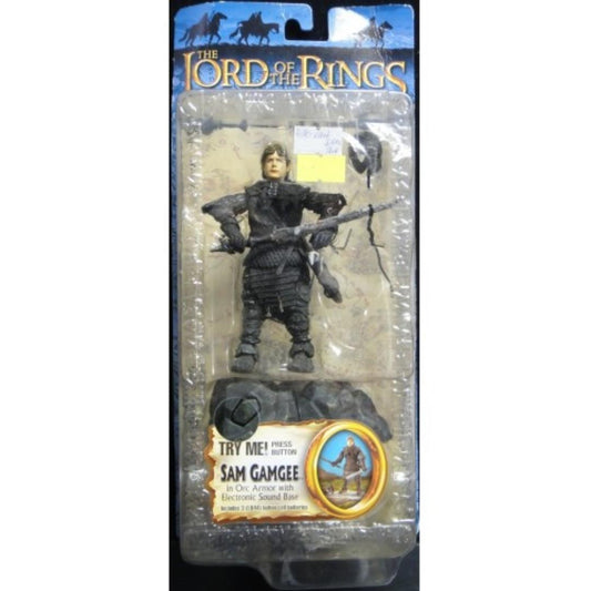 TOY BIZ 81527 THE LORD OF THE RINGS THE RETURN OF THE KING SEAN ASTIN SAM GAMGEE IN ORC ARMOR WITH ELECTRONIC SOUND BASE