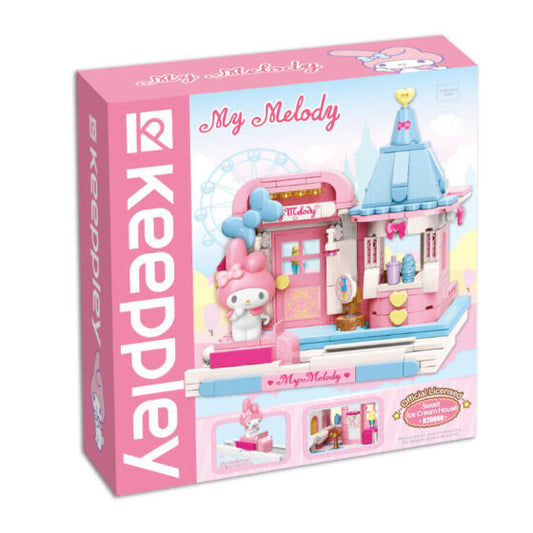 Qman Keeppley【Sanrio】Melody Sweet Ice Cream House Shaped Building Blocks