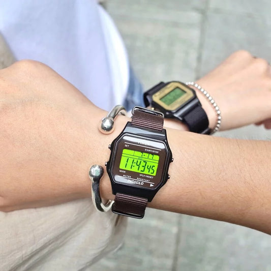 Timex T80 34mm Digital Vintage Watch Brown Nato Strap