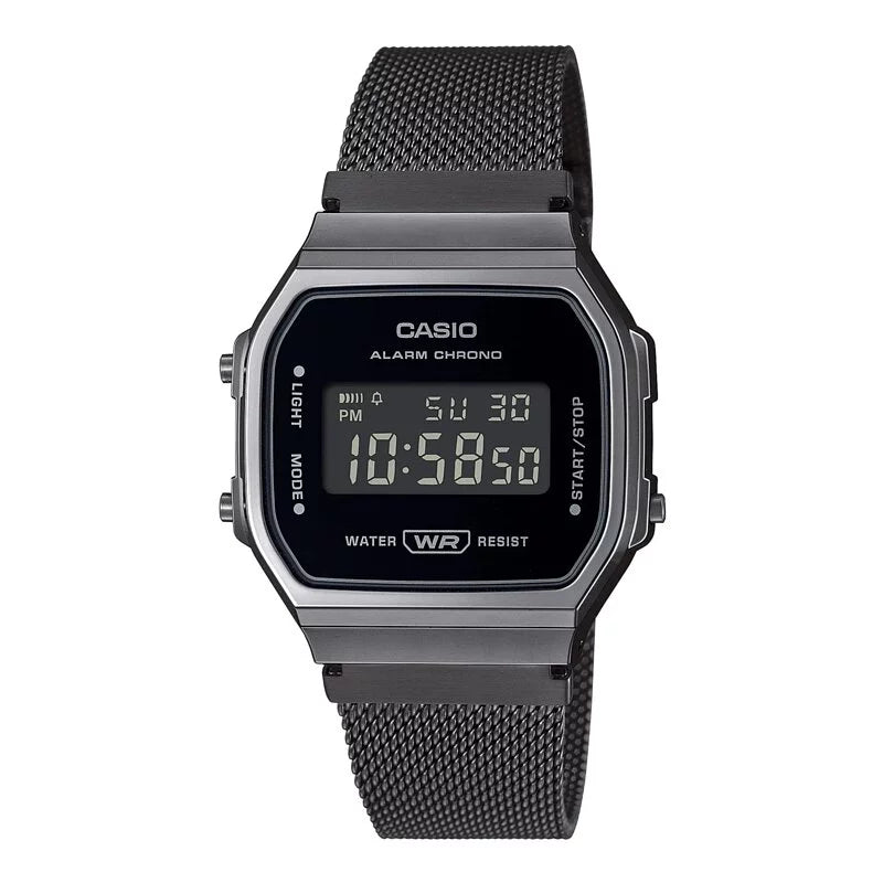 Casio A168WEMB-1B Mesh Gray Digital Vintage Watch