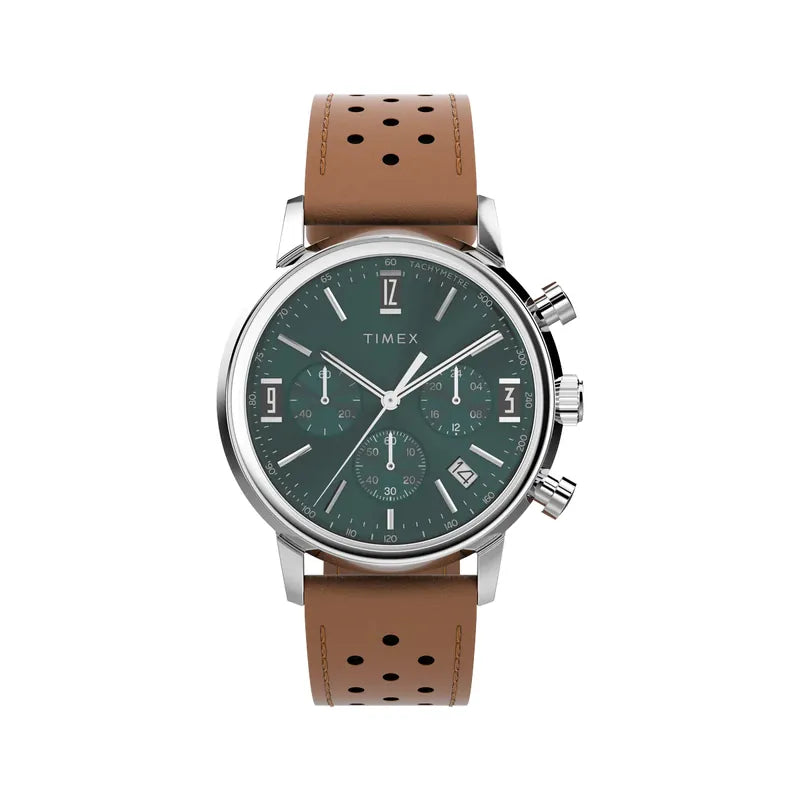 Timex Marlin Chronograph 40mm Leather Strap Watch TW2W10100