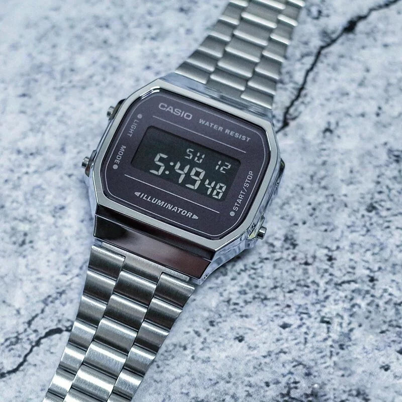 Casio A168WEM-1E Silver Black Digital Vintage Watch