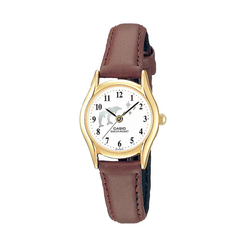 Casio LTP-1094Q-7B9 23mm Dolphin Ladies Leather Strap Vintage Watch