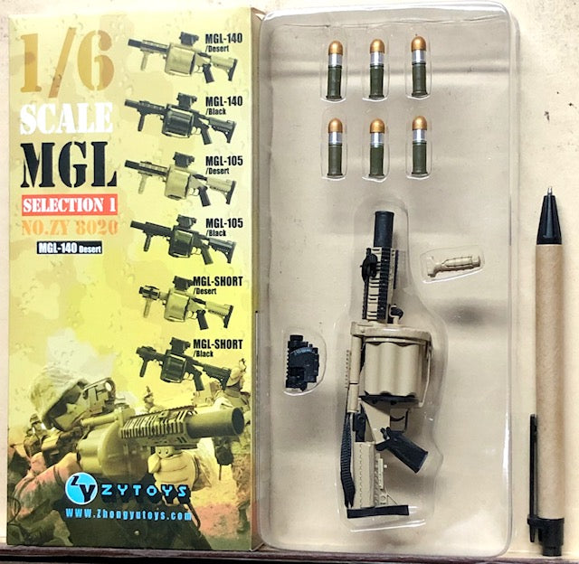 1/6 ZYTOYS MGL SELECTION 1 NO. ZY8020 TOY SHORT GUN MGL-140 DESERT 12' Soldier Figure Modern Firearms Weapons Sand Color
