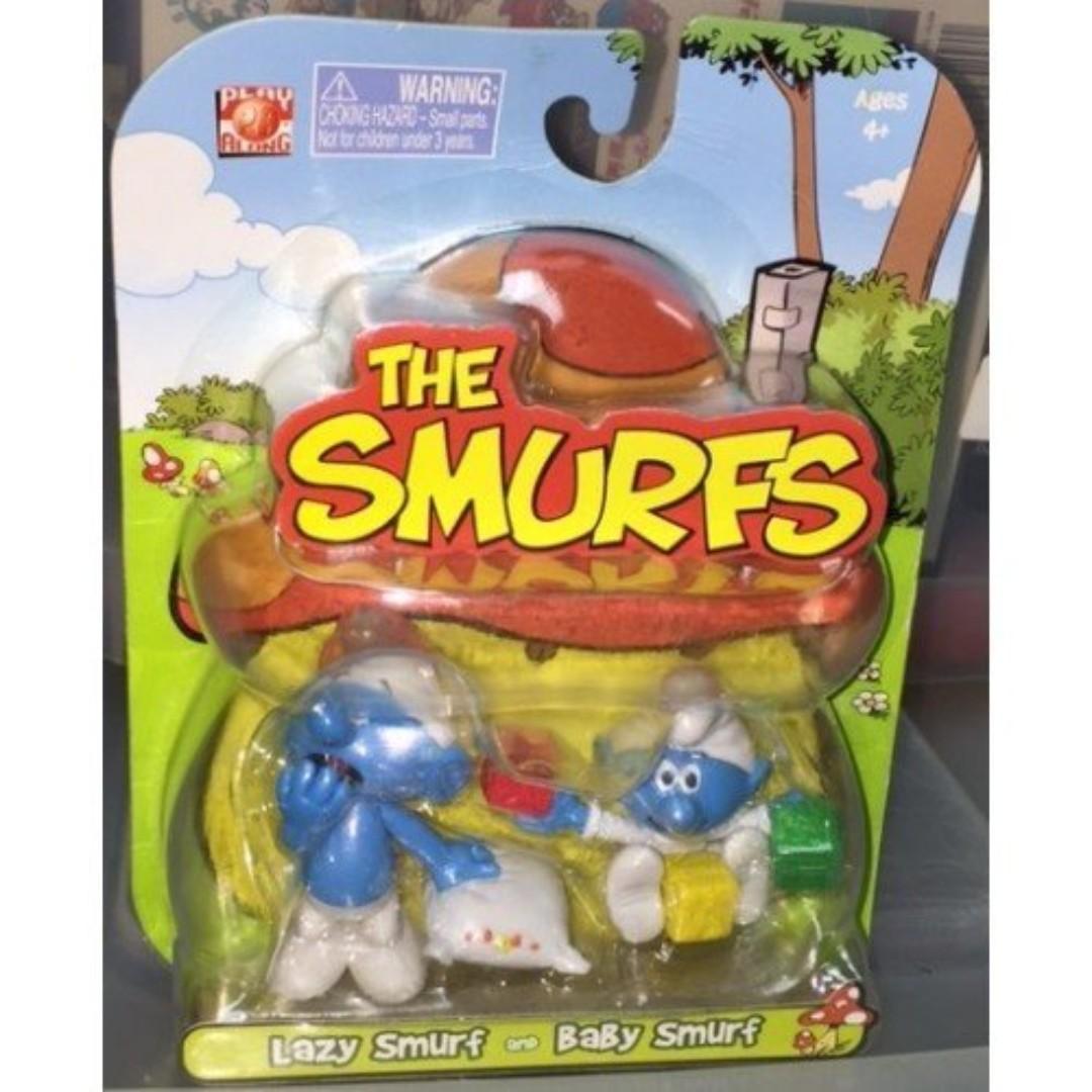 JAKKS PACIFIC THE SMURFS LAZY SMURF AND BABY SMURF MINI FIGURE Blue Elf Rotten Sleeping Pig Elf BB Mini Doll 21765