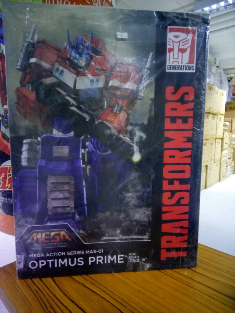 Transformers Optimus Prime 18-inch tall action figure, opened in good condition, box damaged , mega action Piu-900