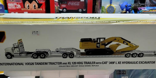 DIECAST MASTERS 1/50 International HX520 Tandem Tractor and XL 120 HDG Trailer with Cat®349F L XE Hydraulic Excavator