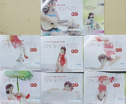 KITAN AN ANGEL THAT FLEW DOWN ON THE EDGE OF A GLASS CUP FUCHIKO 3 NEW COLOR Cup edge 3 new colors with hidden version gashapon set