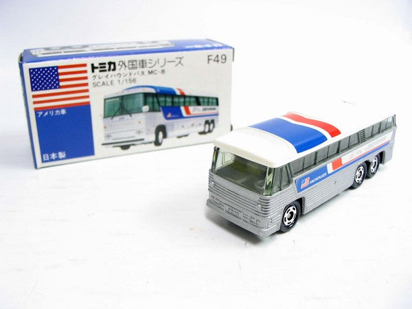 VINTAGE TOMICA F49 Foreign car USA - GREYHOUND BUS MC-8 MADE IN JAPAN
